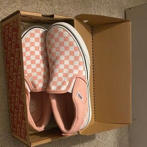 NWT - Vans Pink and White Checkered Slip-Ons